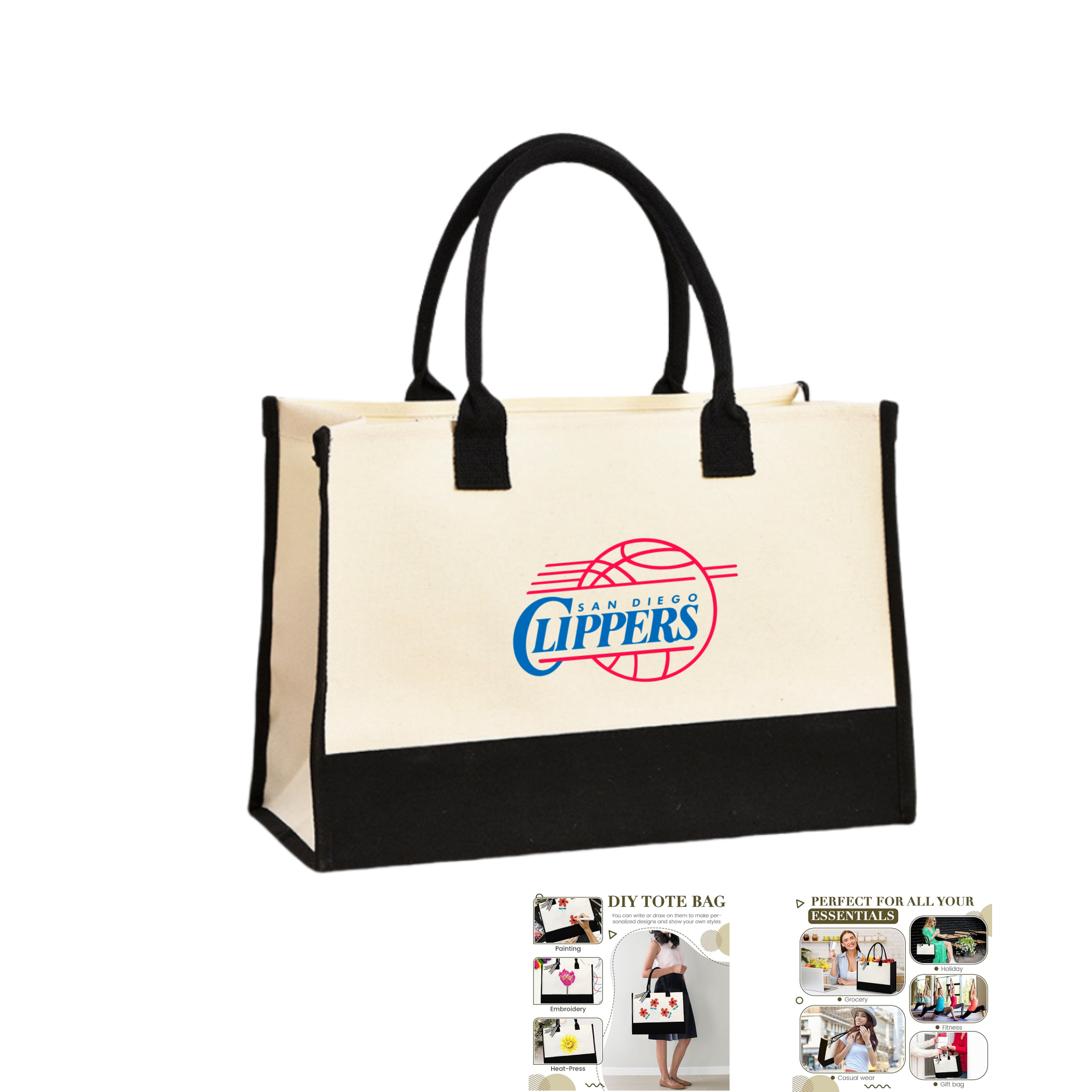 Classic White & Black Cotton Canvas Tote Bag, custom tote bag with logo imprint 2