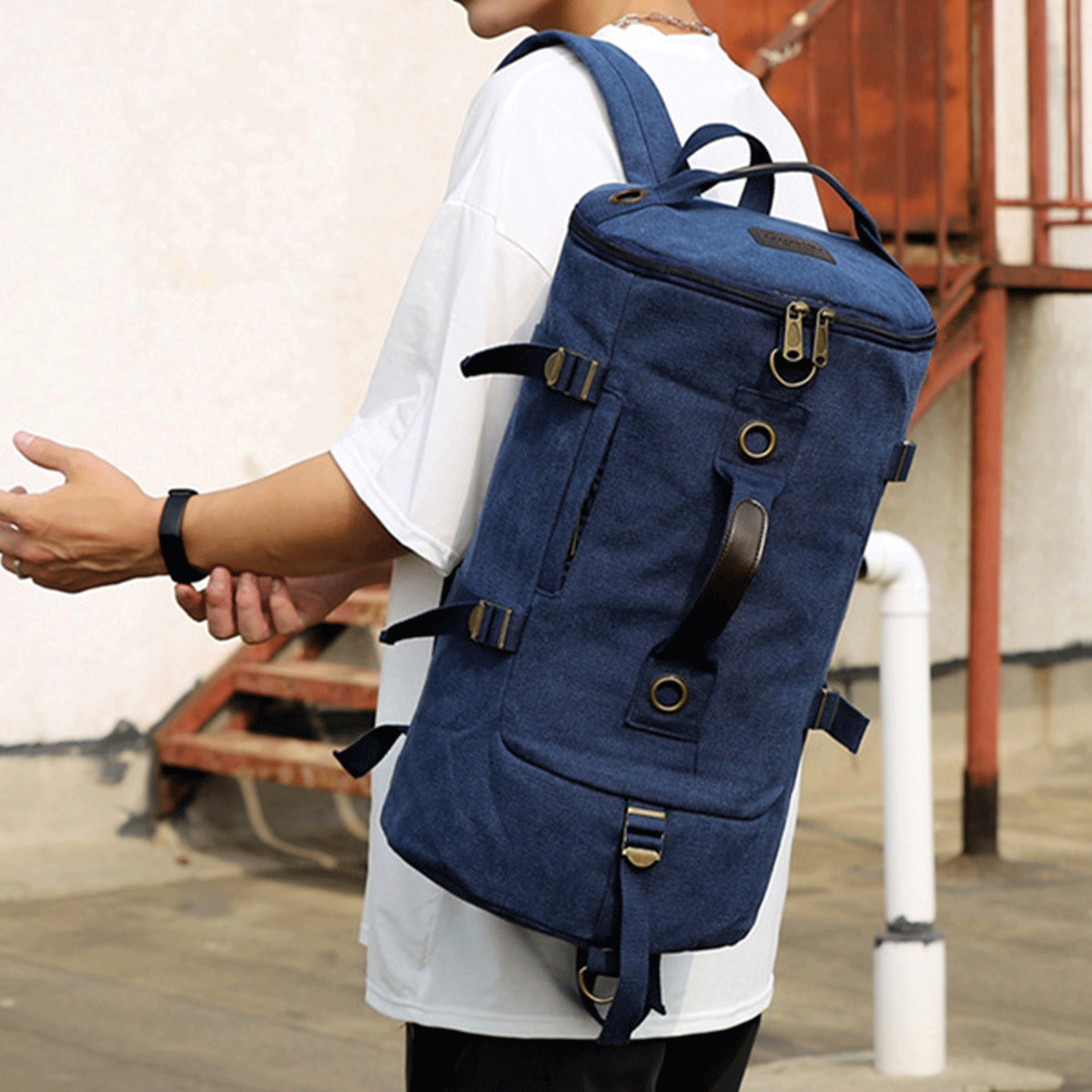 Multi-function Vintage Canvas Portable Backpack Duffel Bag 12