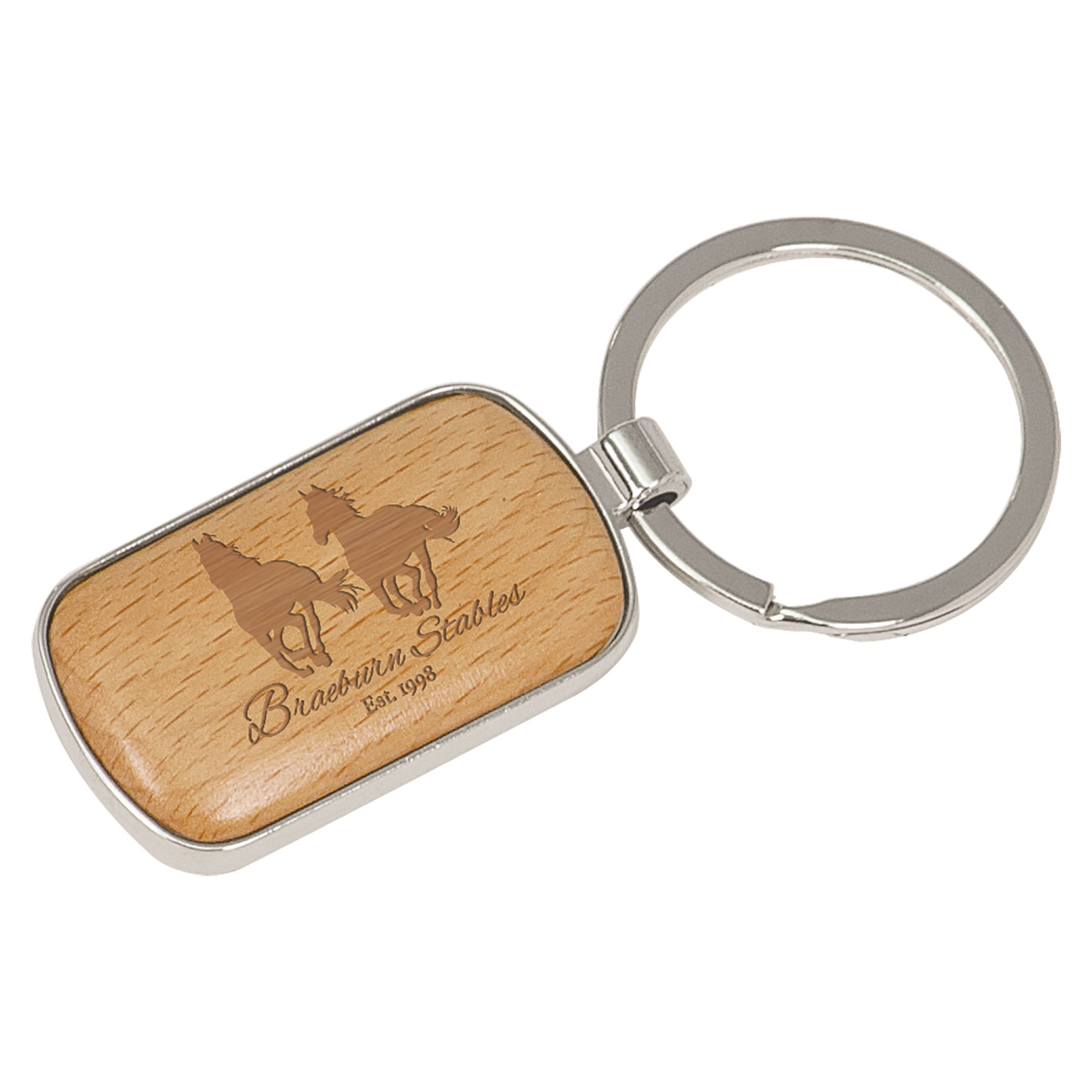 Silver/Wood Rounded Corner Keychain Laser Engraved