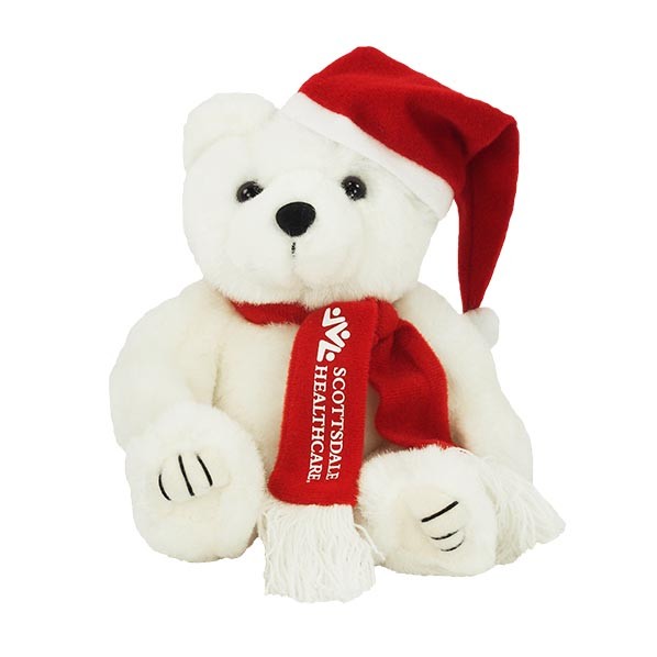8" Santa Bear with scarf and one color imprint 2