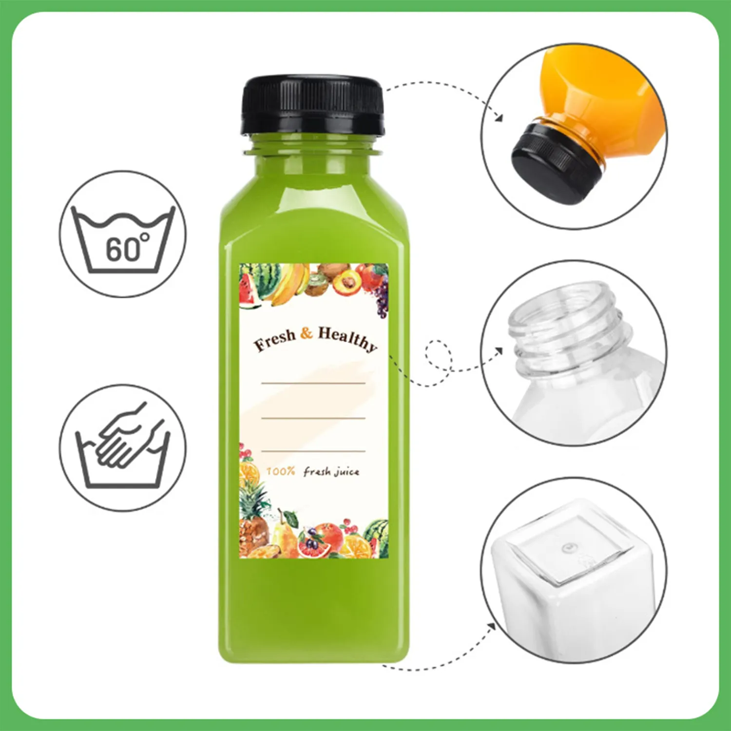 16 OZ Empty Plastic Juice Bottles with Caps 4