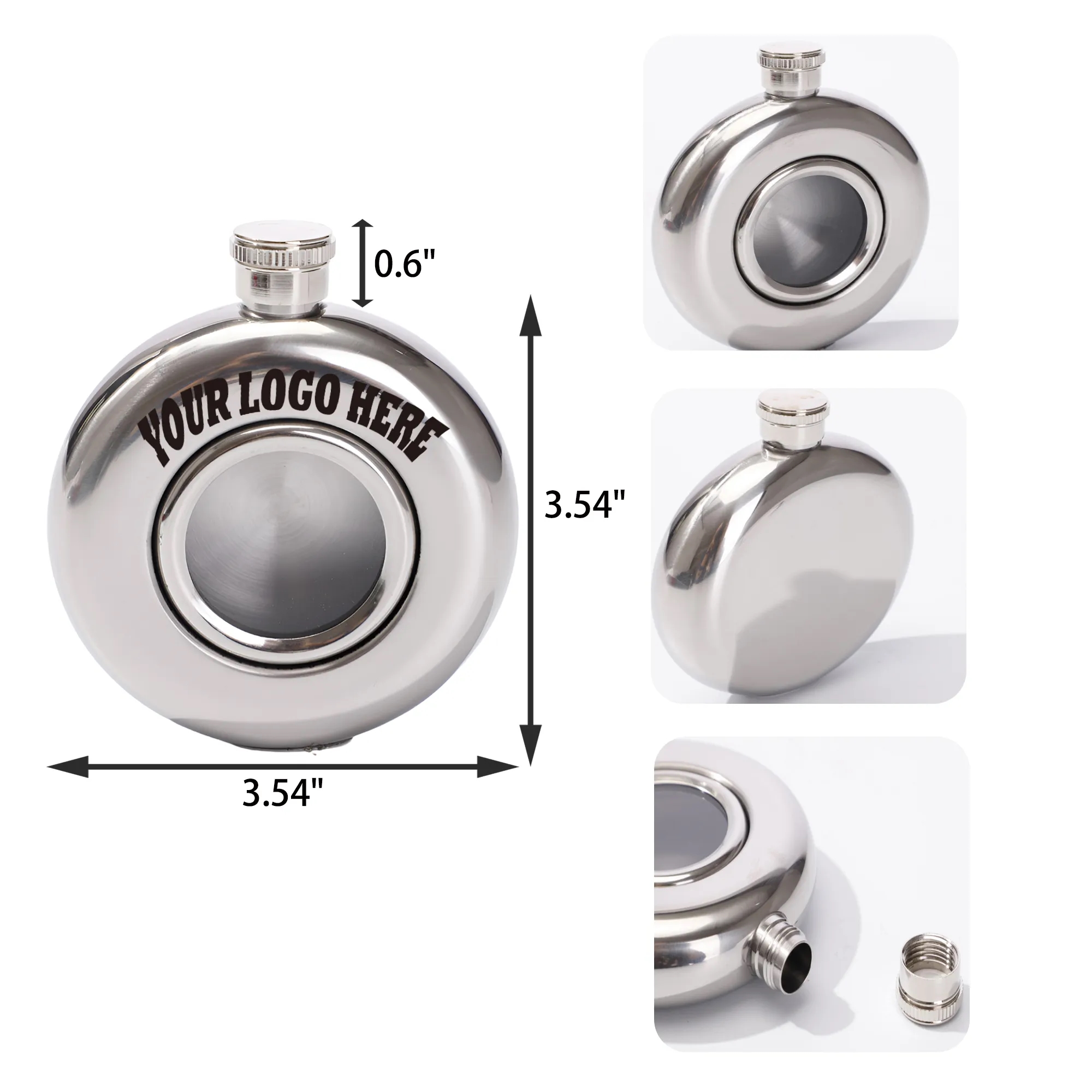 MOQ 30 PCS 5 OZ Round Stainless Steel Hip Flask
