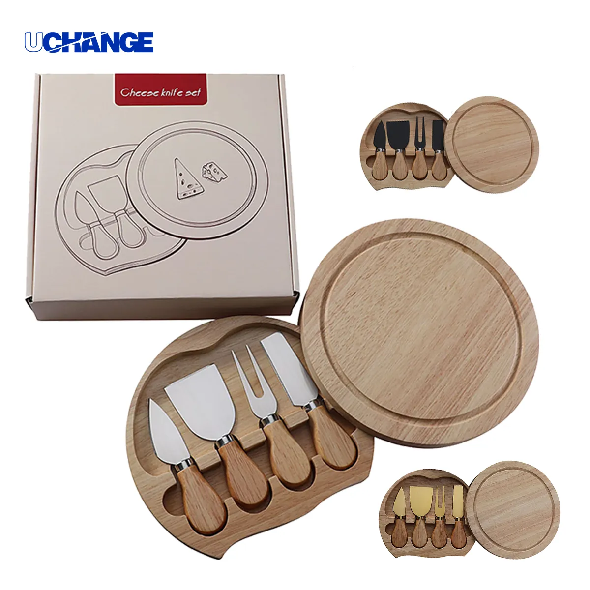 4-Piece Stainless Steel Cheese Knife Set In Wood Box 3