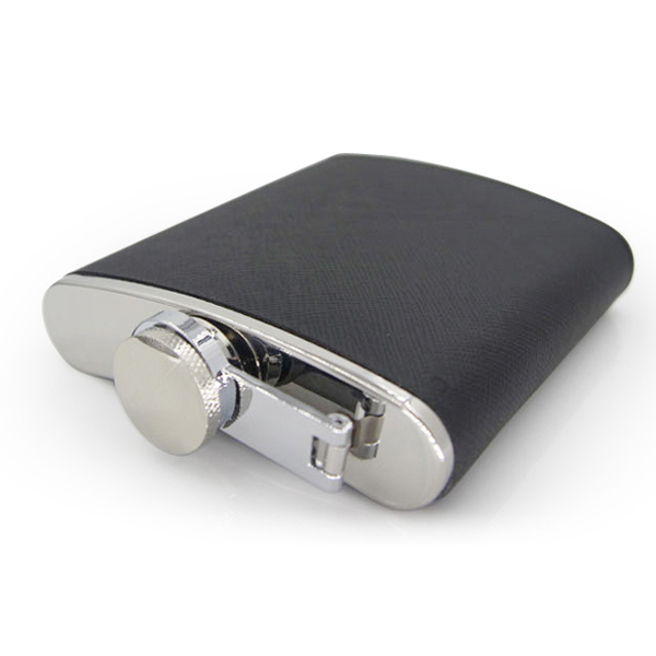 Leather Cover Stainless Steel Hip Flask 6oz 5