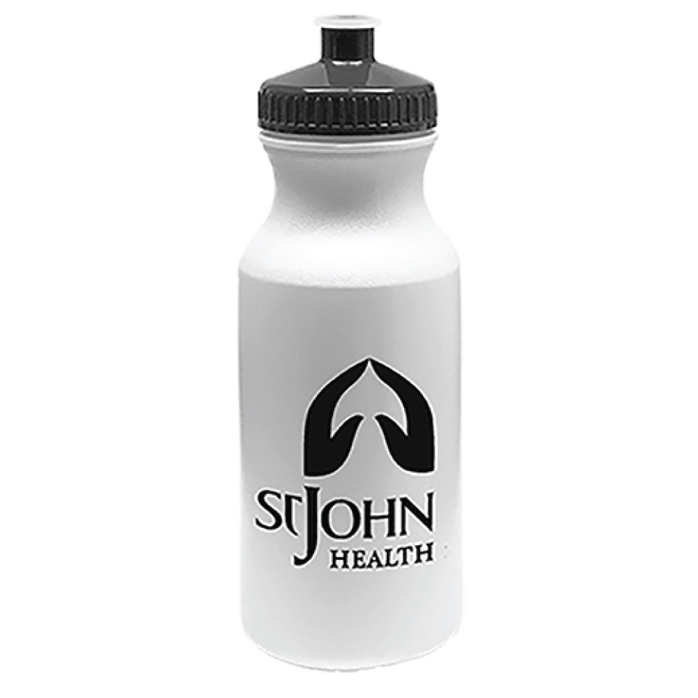 20 oz Economy White Bike Bottle with Black 53mm Push Pull Lid