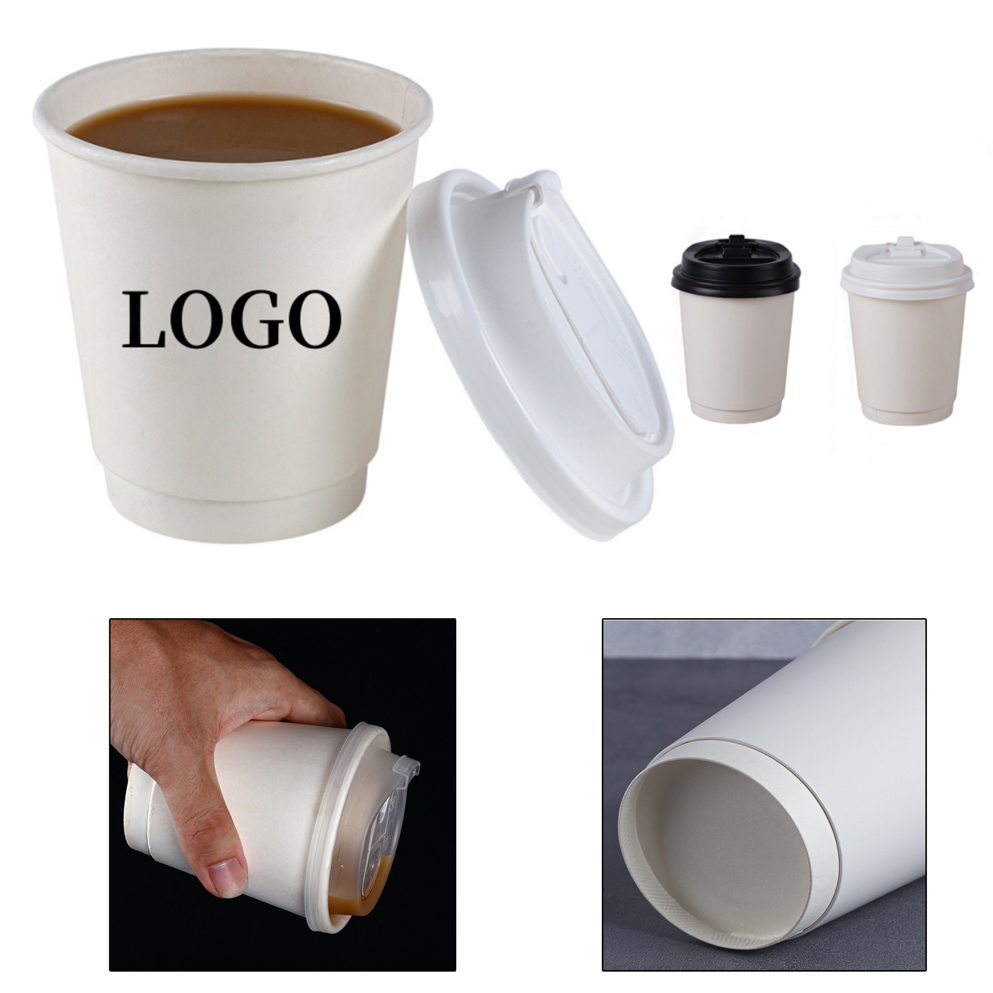8 Oz Double Wall Disposable Coffee Paper Cup with Lid MOQ 100 2
