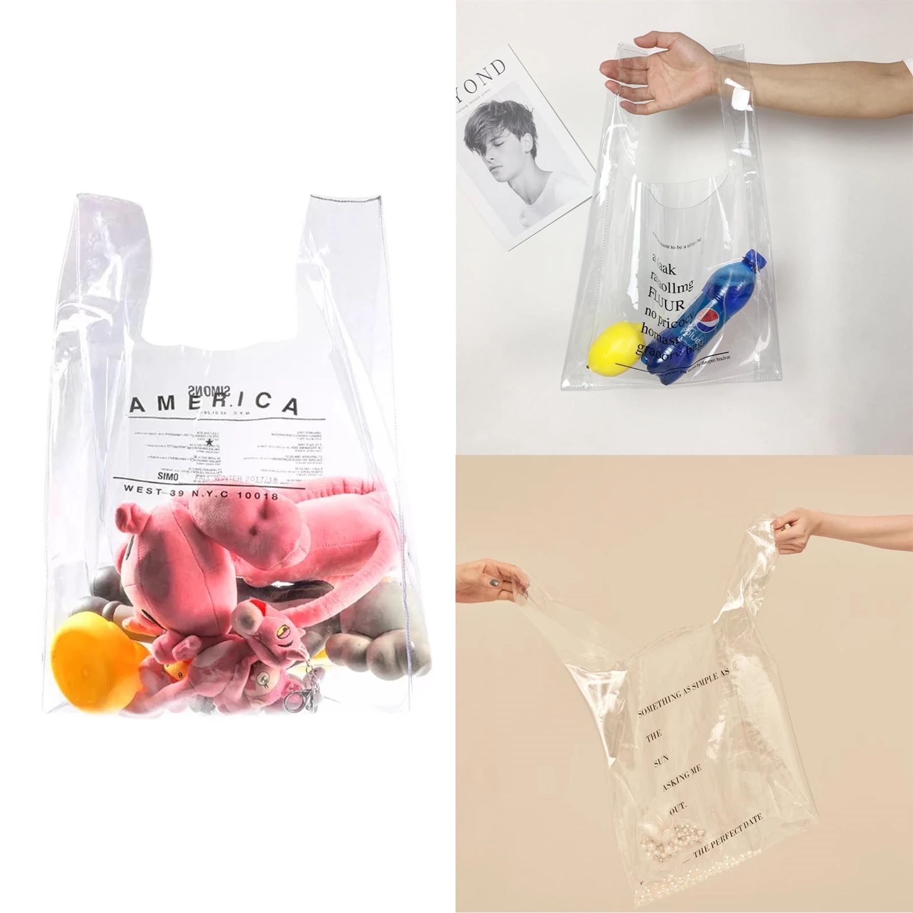 Fashion Waterproof PVC Clear Tote Shopping Bag 2