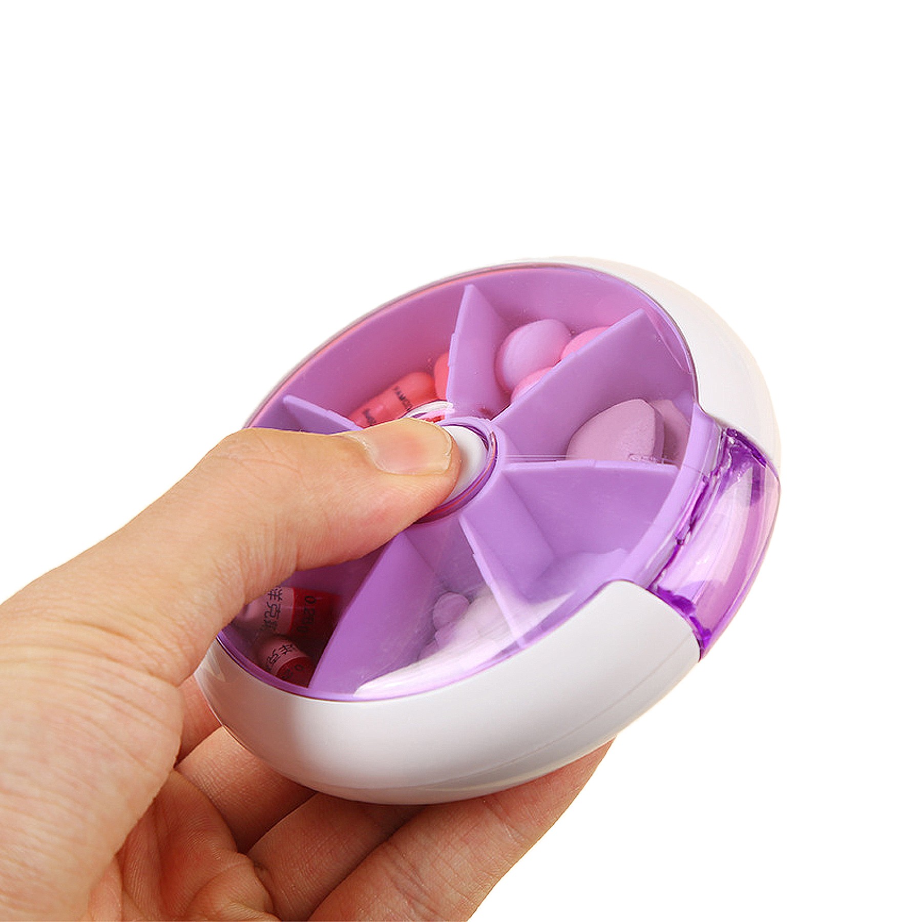 Convenient 7-grid Round Rotating Plastic Mini Pill Box 7