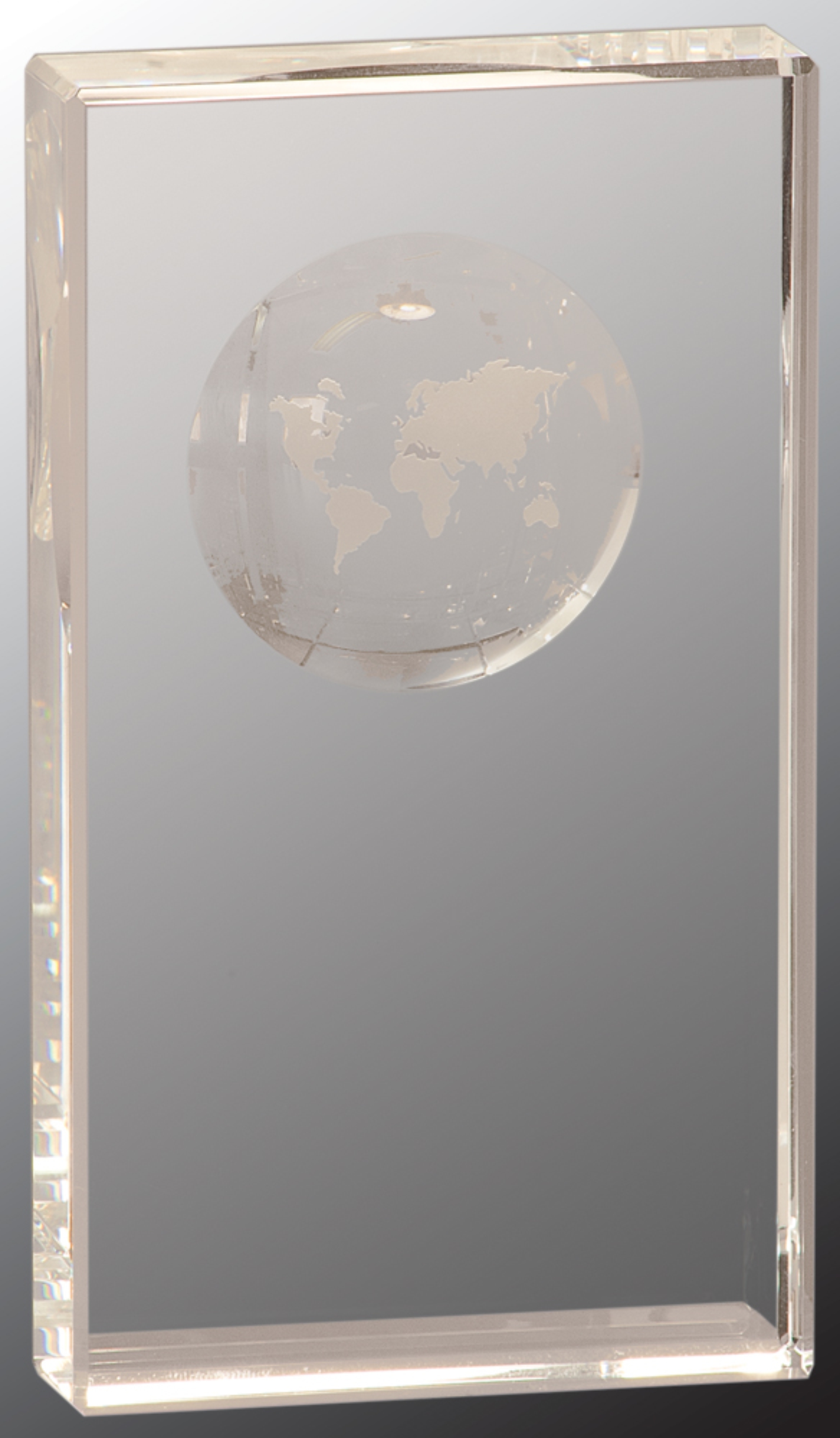 7" Clear Crystal Rectangle Award with Globe Etching 3