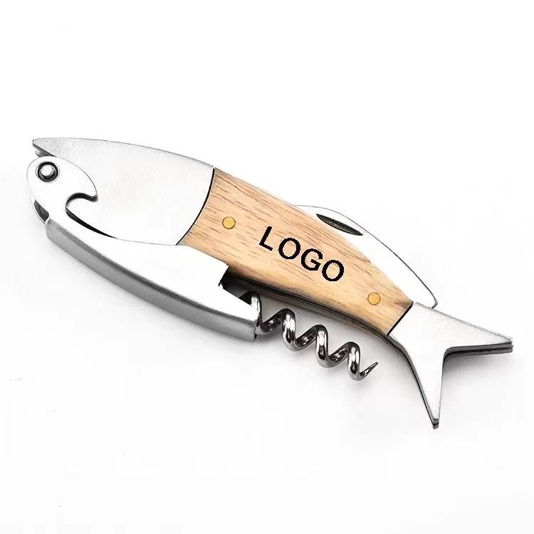 Cute Fish Shaped Wine Opener Wood Handle Professional Metal Openers 2