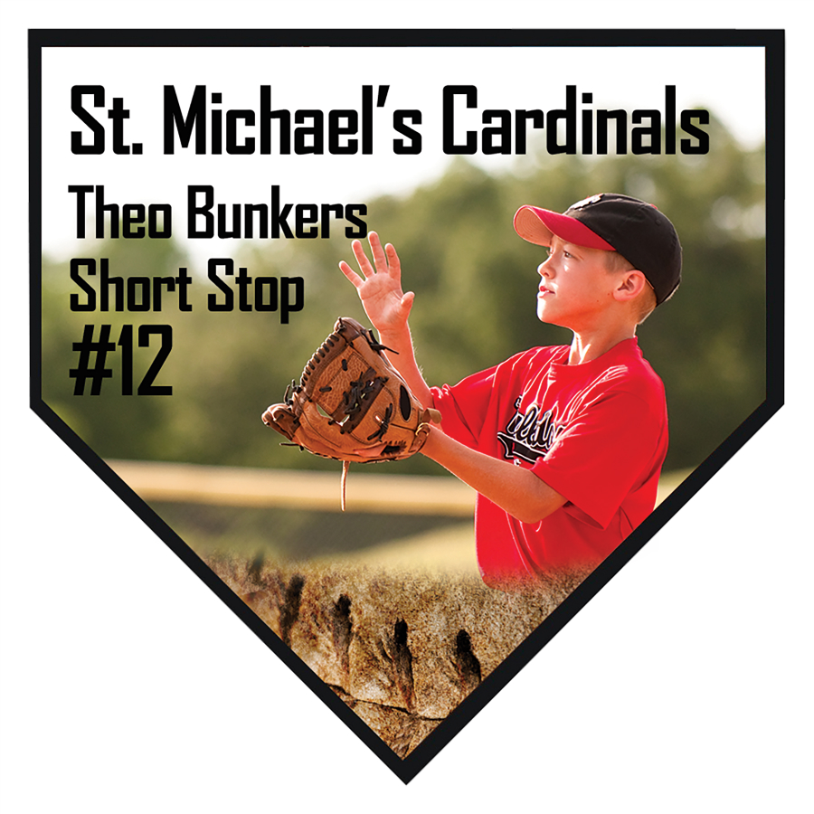 6" x 6" Full Color Dye Sublimated Black Edge Home Plate Shaped Plaque 2
