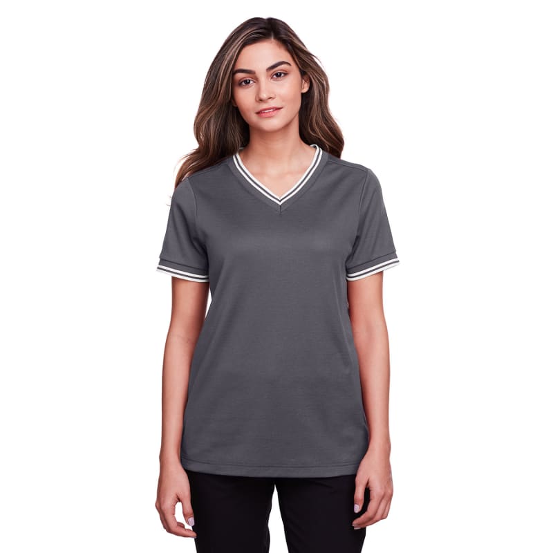 Devon & Jones Ladies' CrownLux Performance™ Plaited Tipped V-Neck Polo 3