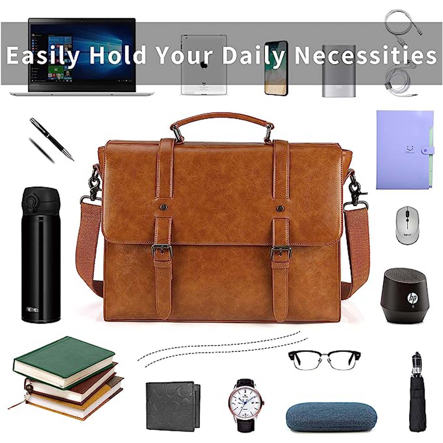 PU Leather Laptop Briefcase Messenger Crossbody Bag 6
