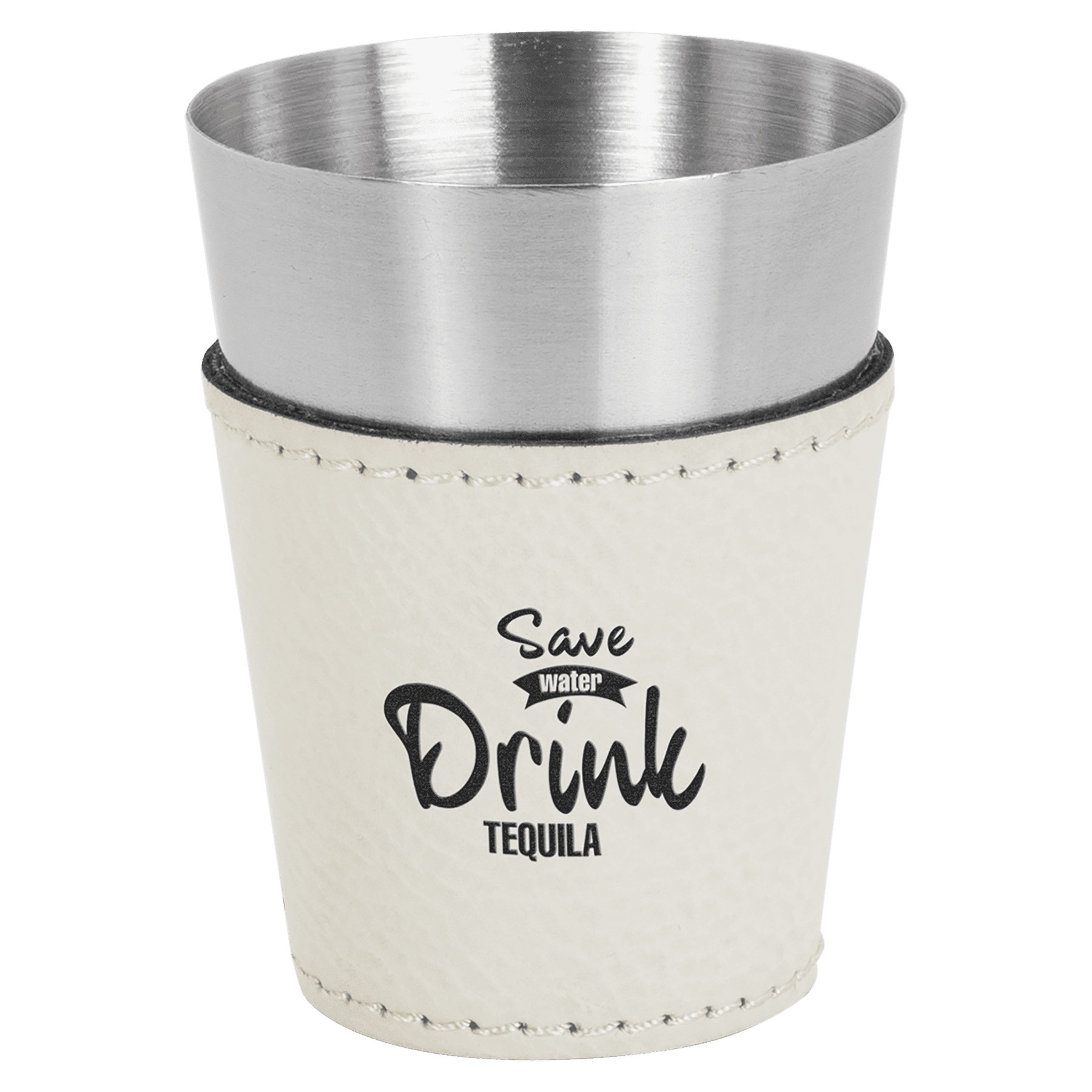 2oz. White Leatherette & Stainless Steel Shot Glass