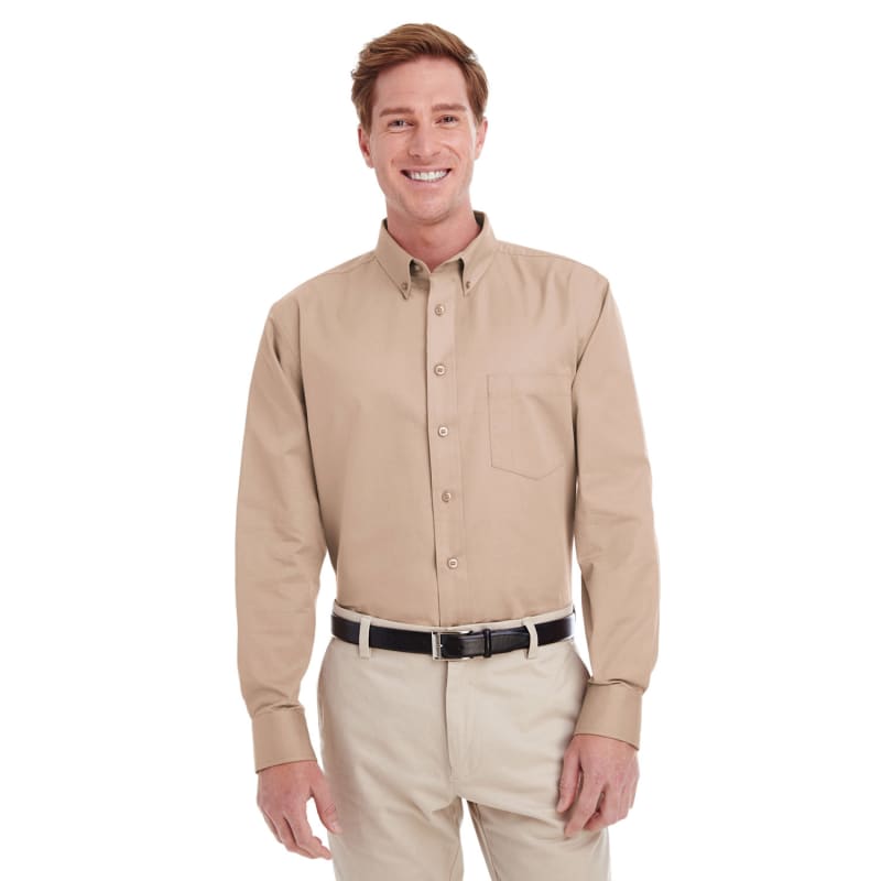 Harriton Men's Foundation 100% Cotton Long-Sleeve Twill Shirt With Teflon™ 8