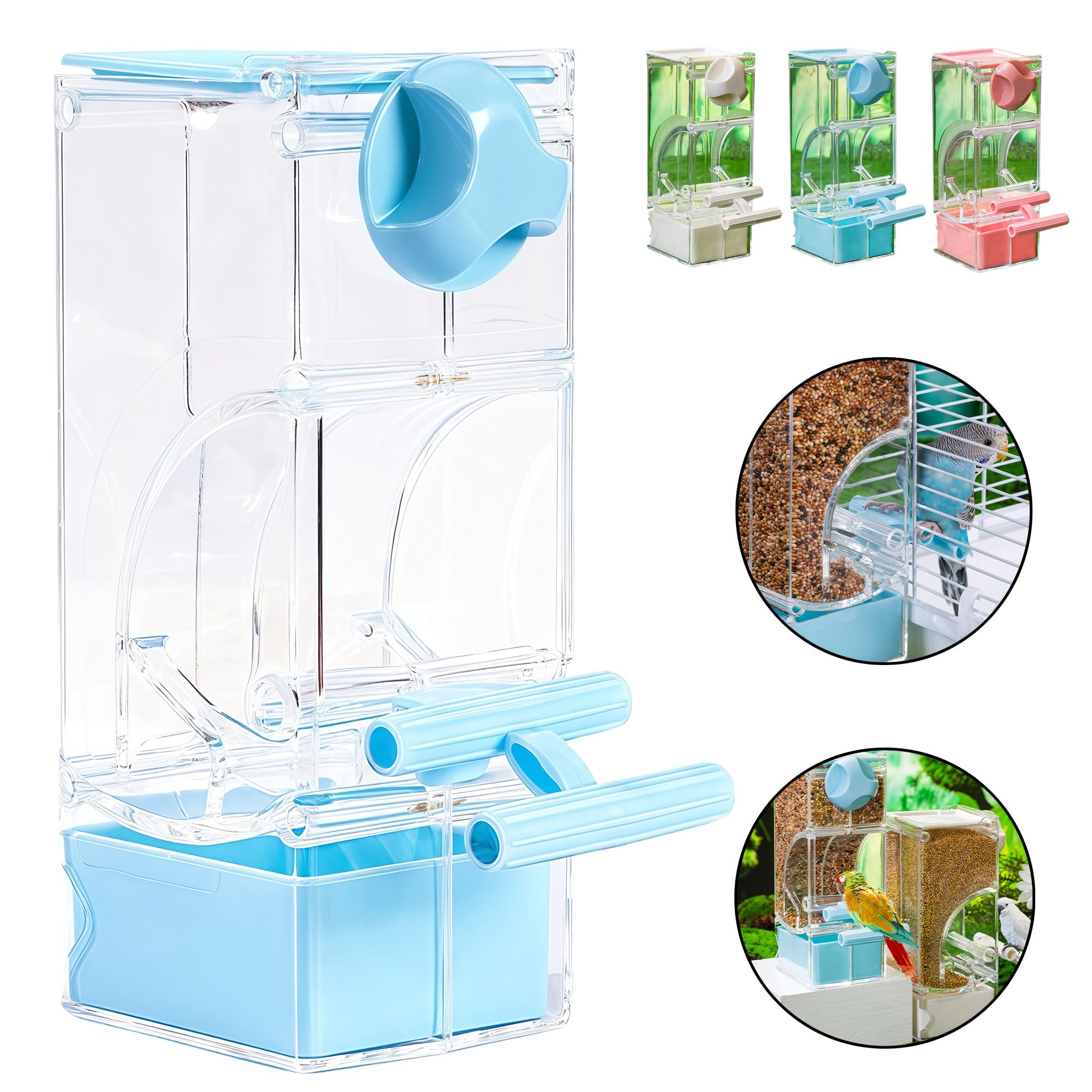 Parrot Bird Feeder Anti-Spill Automatic Dispenser Hanging Food Container 3