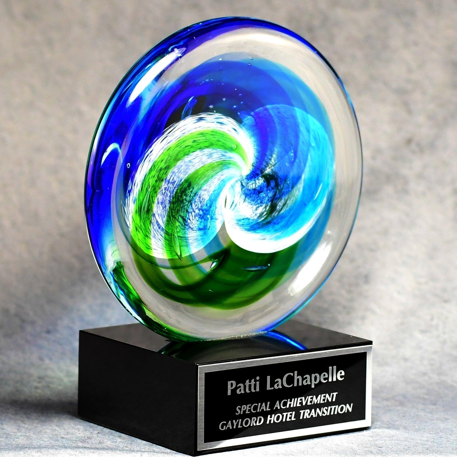 Circle Art Glass On Black Glass Base 2