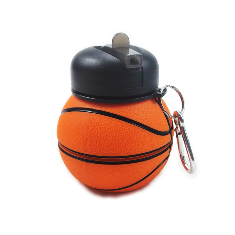 18 OZ Basketball Shaped Sport Water Bottle Collapsible with Carabiner 4