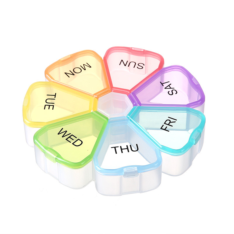 4.75in Plastic Weekly Rainbow Pill Organizer Round Case 2