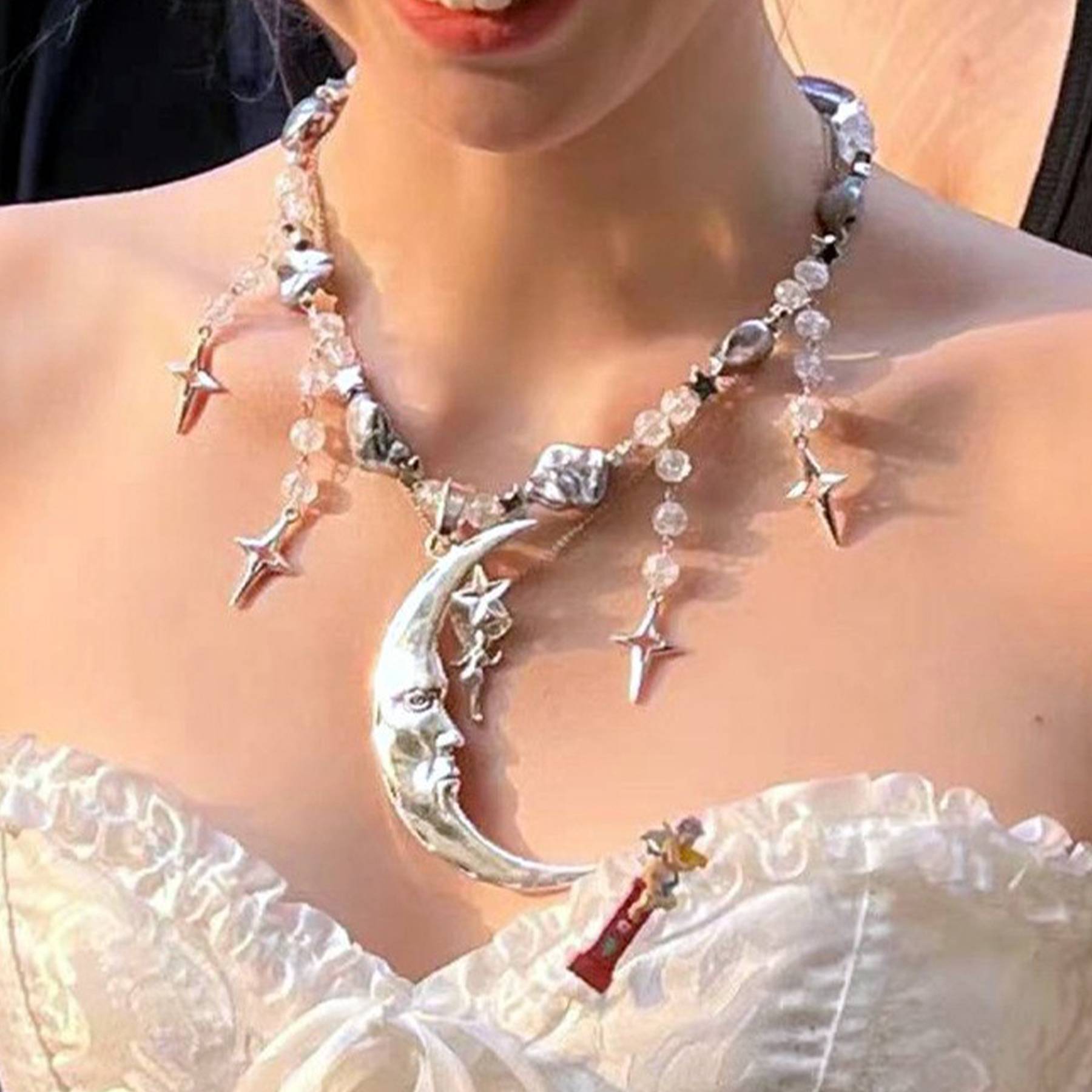 Alloy Premium moon pearl tassel necklace 6