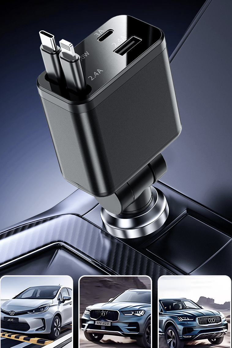 Retractable Car Charger 4 in 1 3