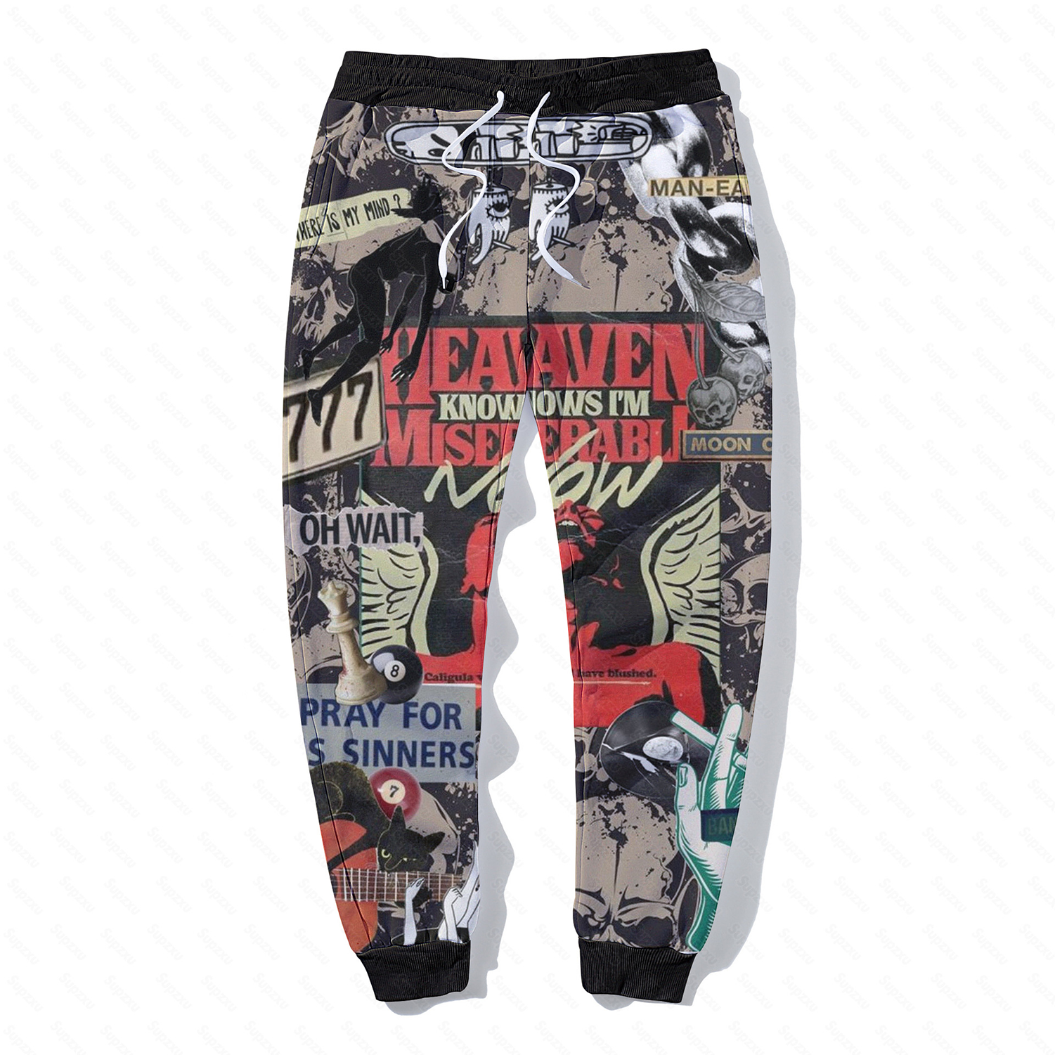 Men's Floral Letter Graphic Print Drawstring Sweatpants 4