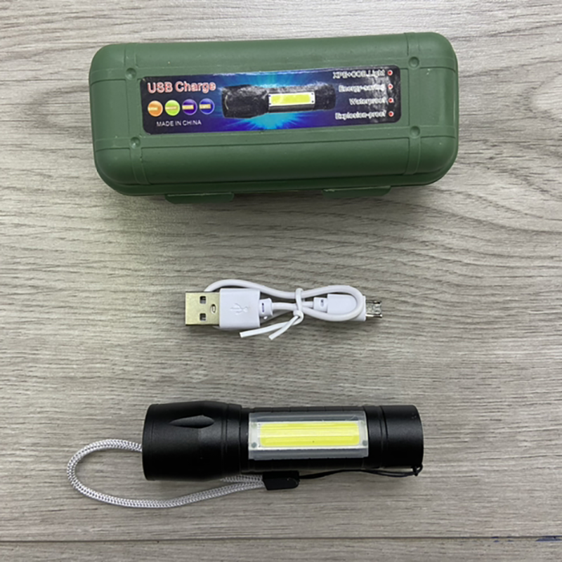 USB Rechargeable LED Flashlight w/COB Side Lights 12