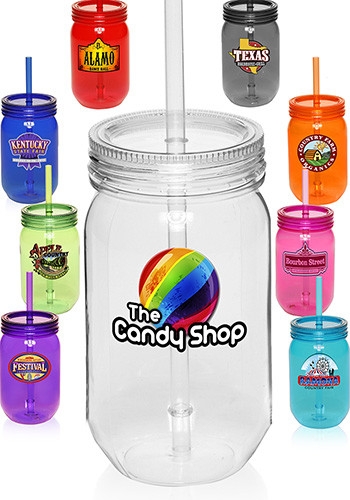 24 oz Plastic Mason Jar With Straw 2