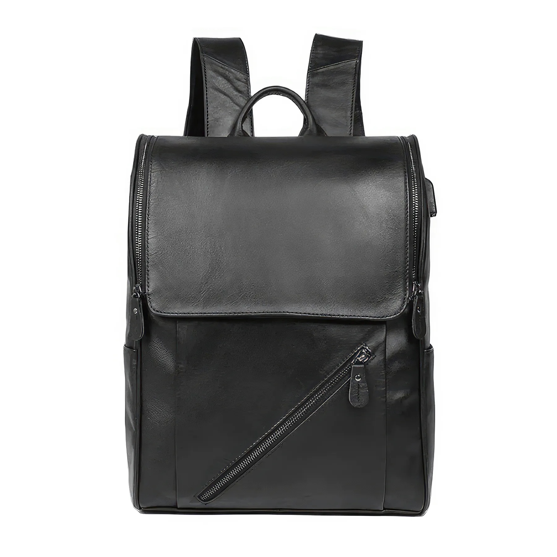 Black Genuine Leather Backpack Fit 14 " Laptop 1