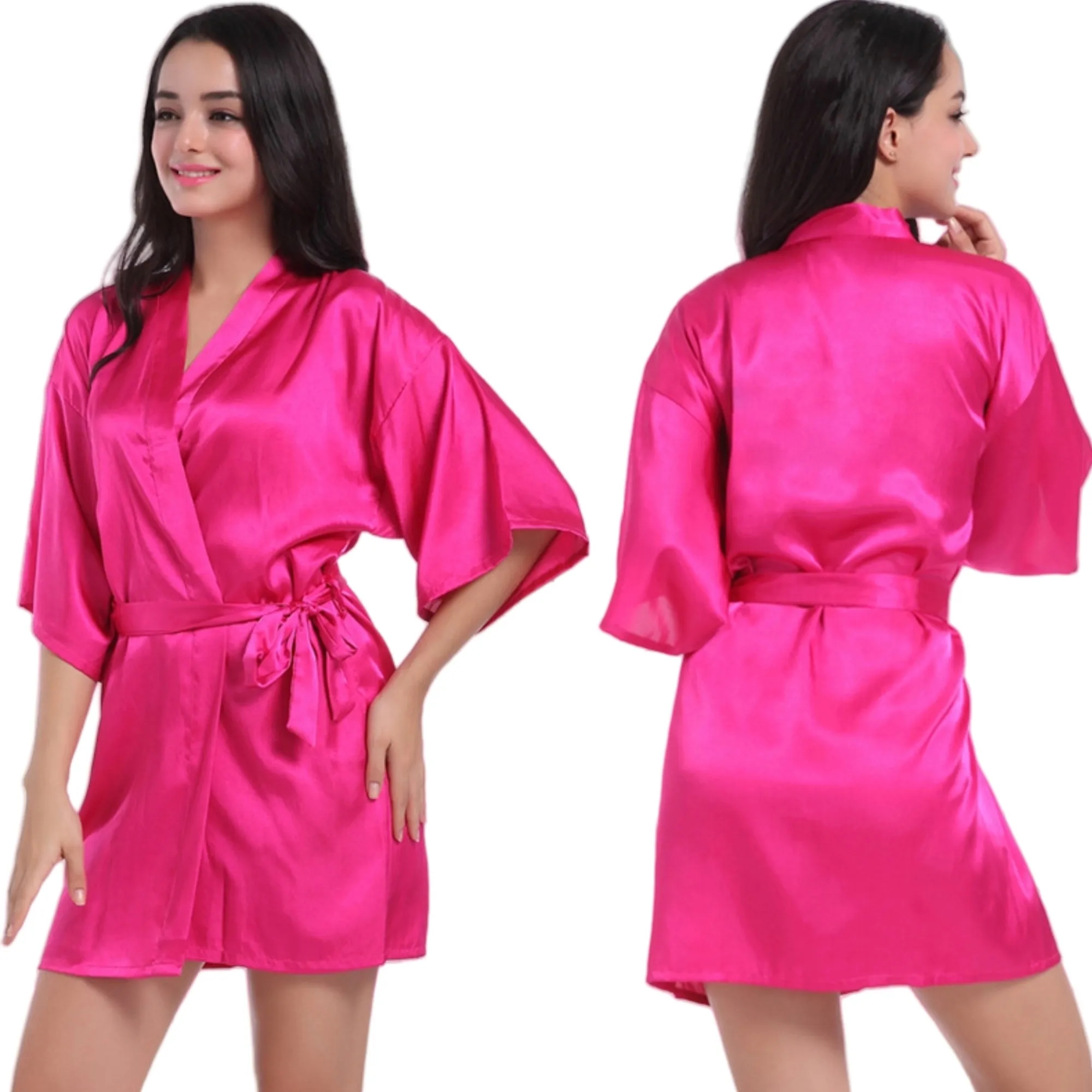Women Satin Robe Kimono Nightwear Bathrobe For Wedding Party 5