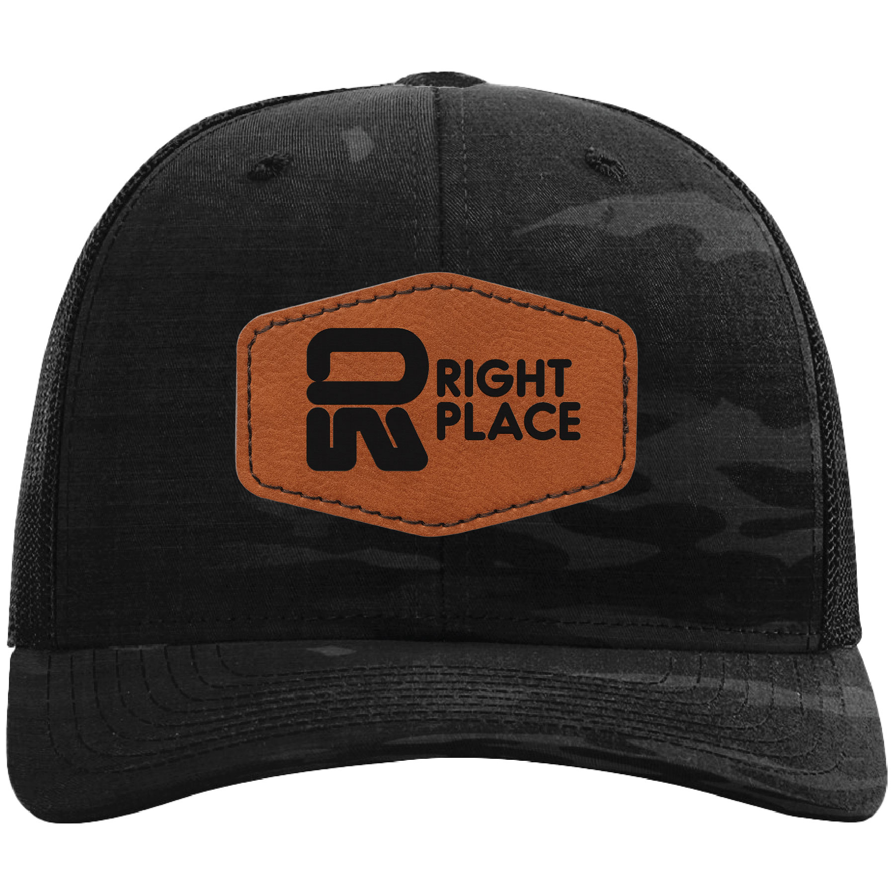 Richardson 112PT 6-Panel Printed Tactical Snapback Trucker Hat w/ Leatherette Patches or Embroidery