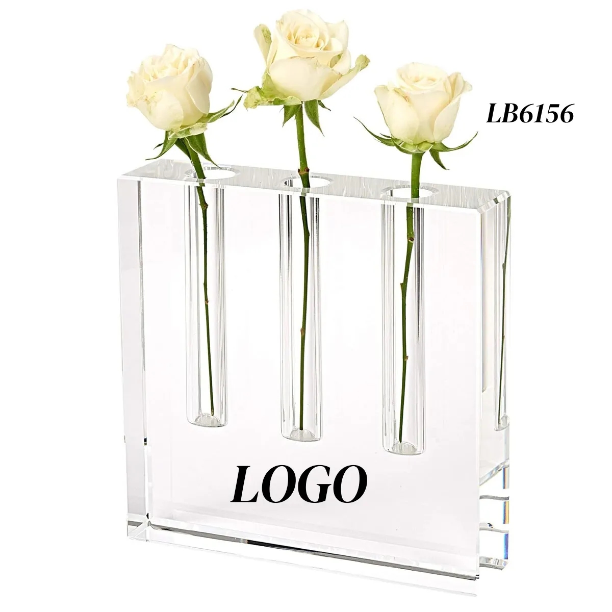 Block Square Crystal Bud Vase with 3 Holes 7" 2