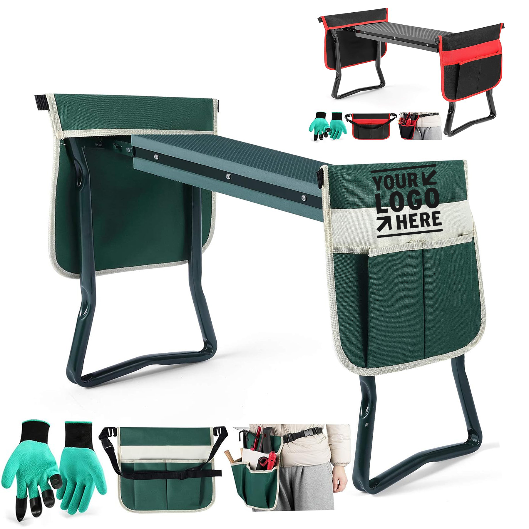 2 Ex-Large Detachable Belt Pouches EVA Foam Thick Pad Heavy Duty Garden Kneeler Seat Folding Stool 2