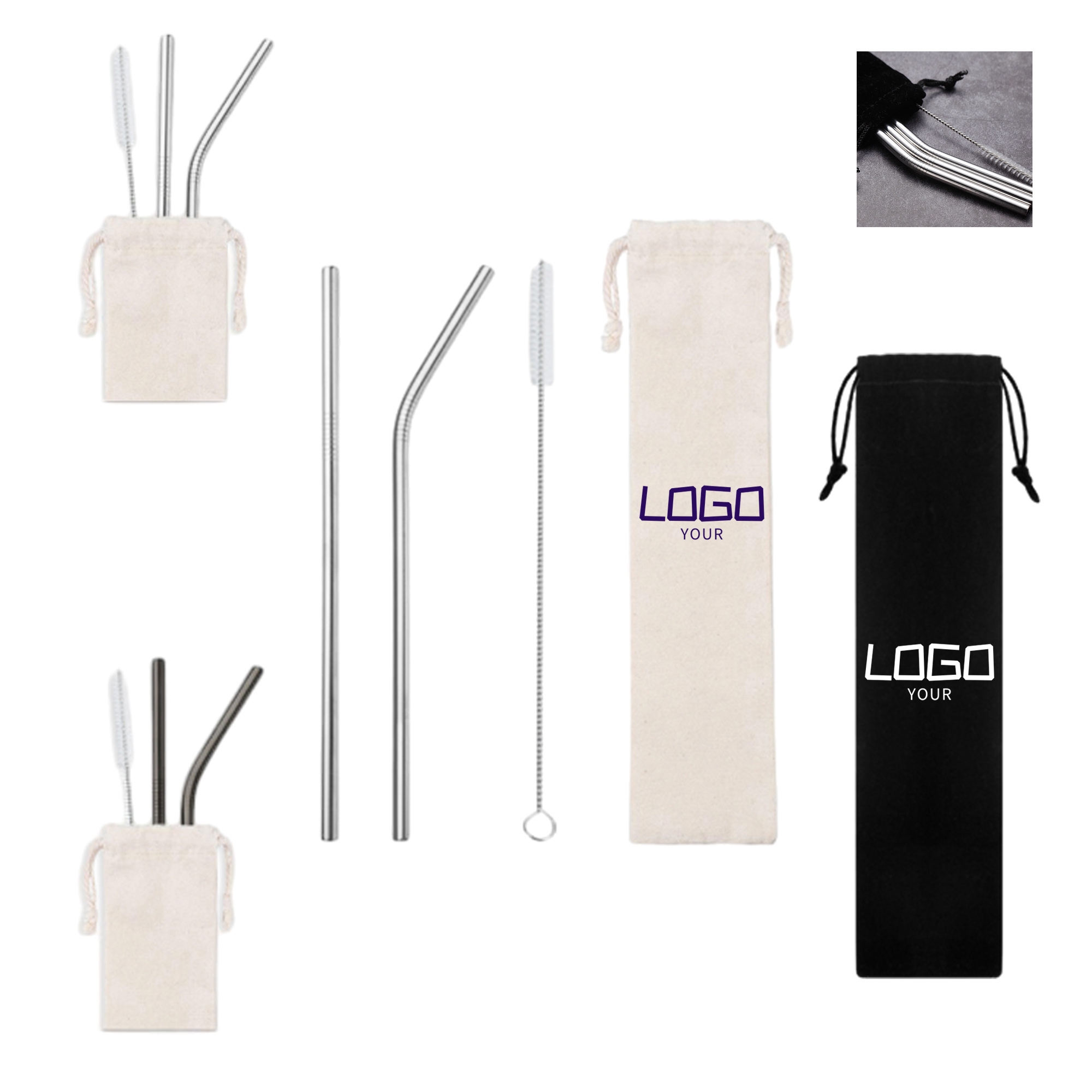 Reusable 3 In 1 Stainless Steel Straw Set 2