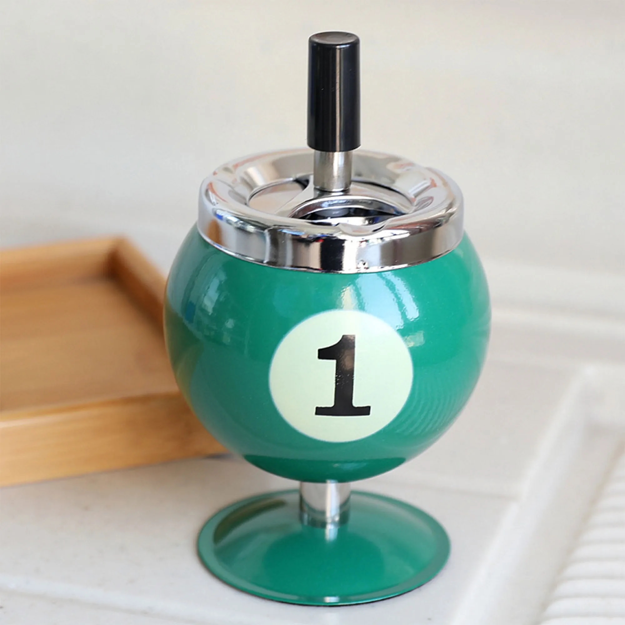 Billiard Theme Metal Ashtray With Anti Fly Ash Design 2