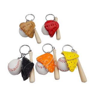 Baseball Keychain Set with Wooden Stick And Ball Design 1
