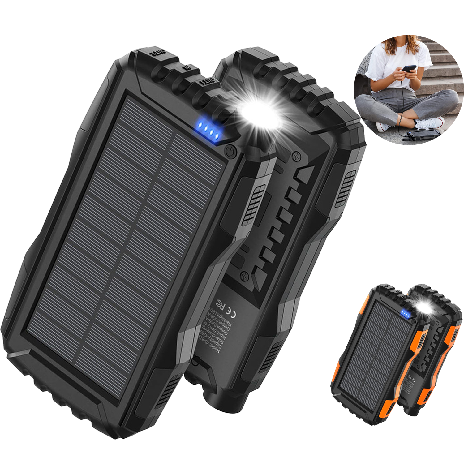 20000mAh LED Flashlight Fast Charging Solar Power Bank 6
