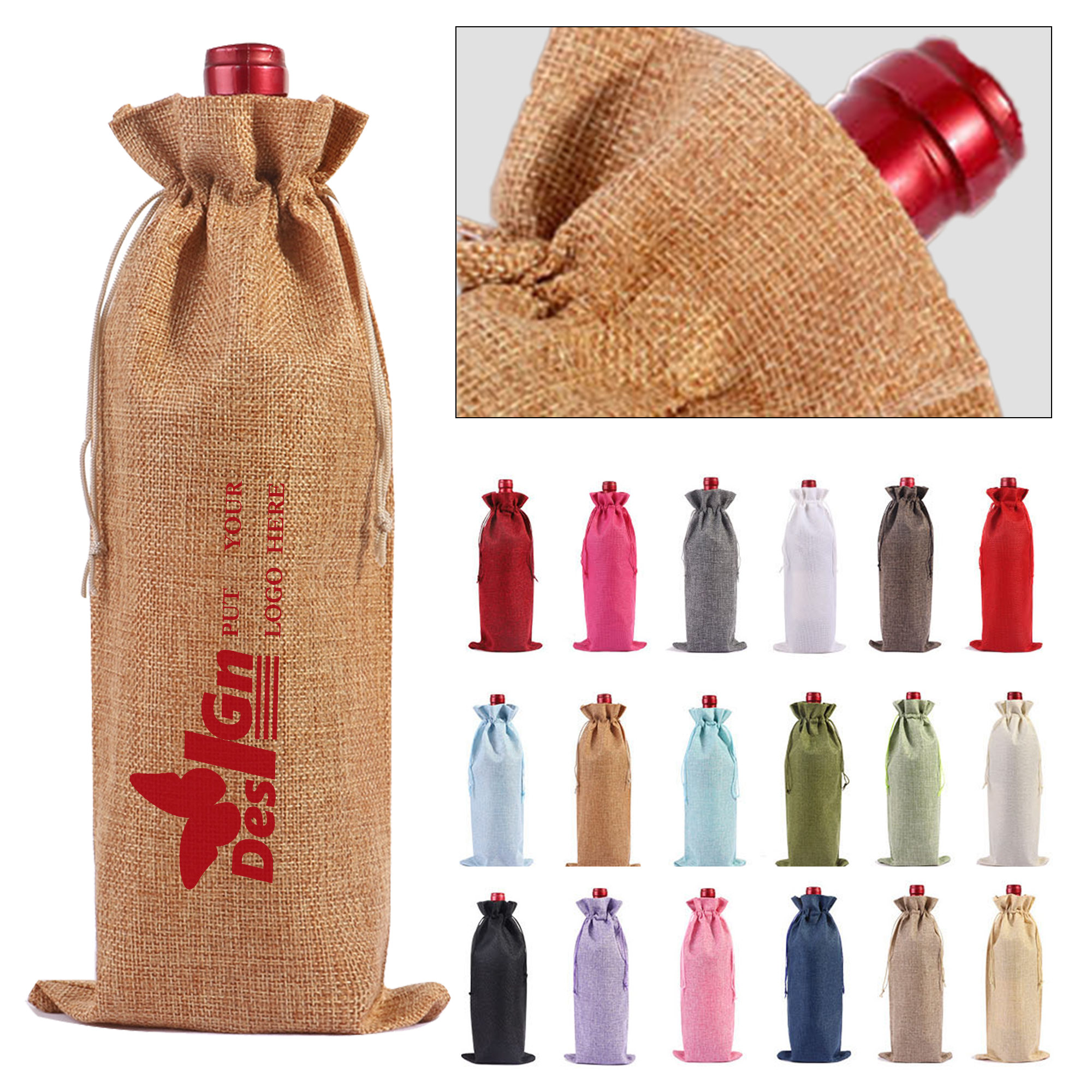 Burlap Drawstring Wine Bottle Bag 2
