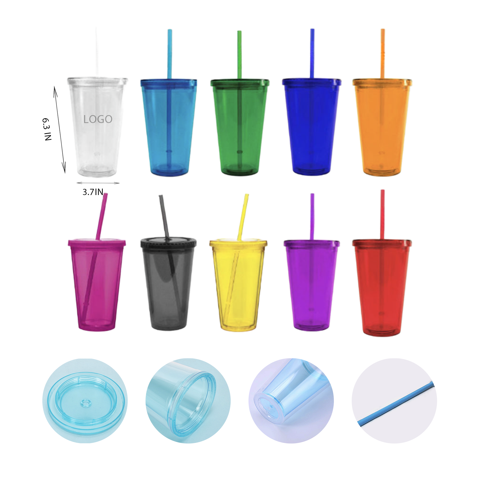 MOQ 10 PCS 16oz Transparent Plastic Straw Cup 1