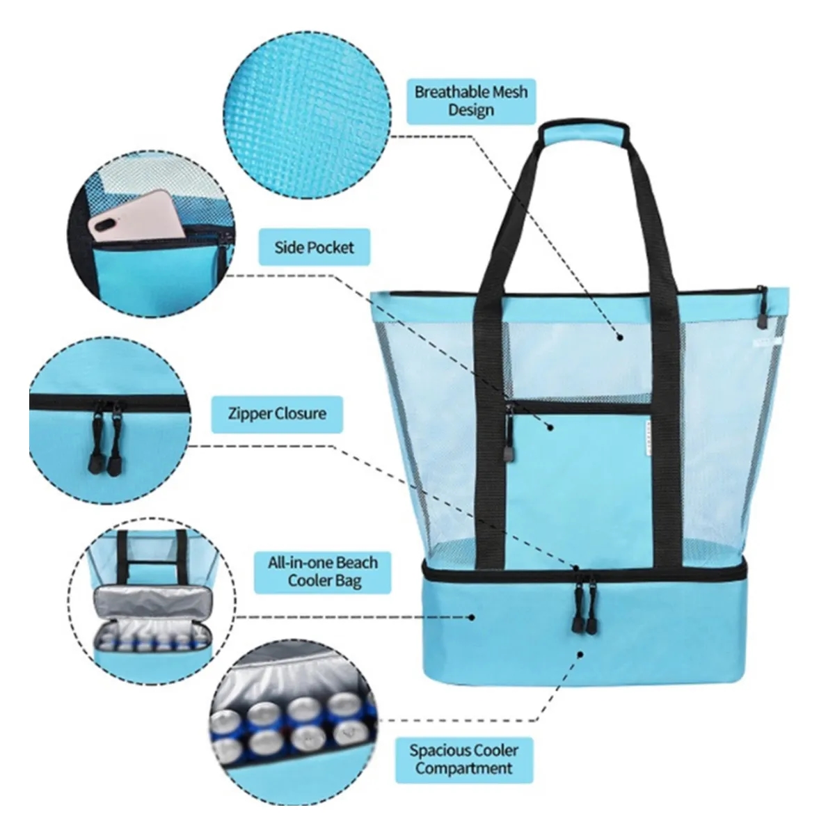Large Beach Tote Bag With Insulated Cooler 3
