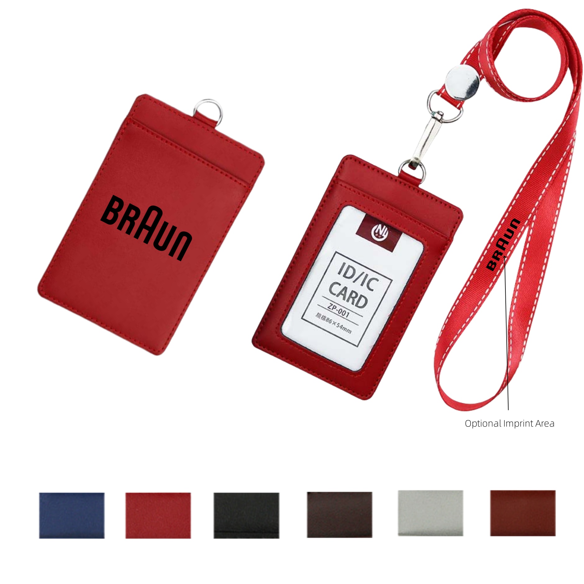 Vertical PU Leather ID Badge Holder with Detachable Neck Lanyard Strap 2