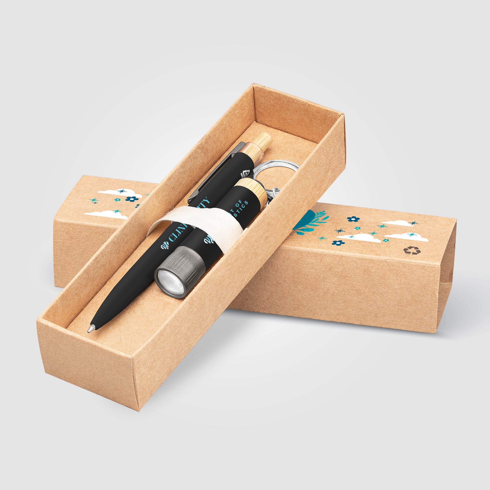 Reborn Recycled Aluminum Bamboo Accented Pen & Flashlight Gift Set 8