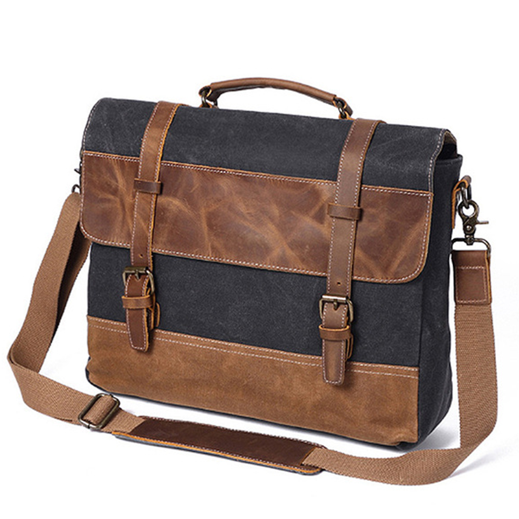 Leather Canvas Briefcase Laptop Bag 2
