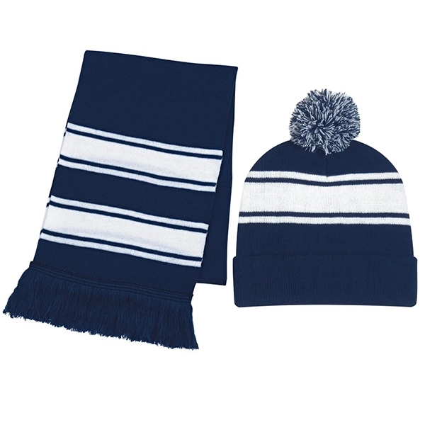 Knit Stripe Comfy Beanie/Scarf Combo 9