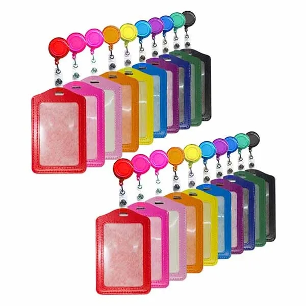 PU ID Credit Card with Retractable Badge Holder Reel Clip 4