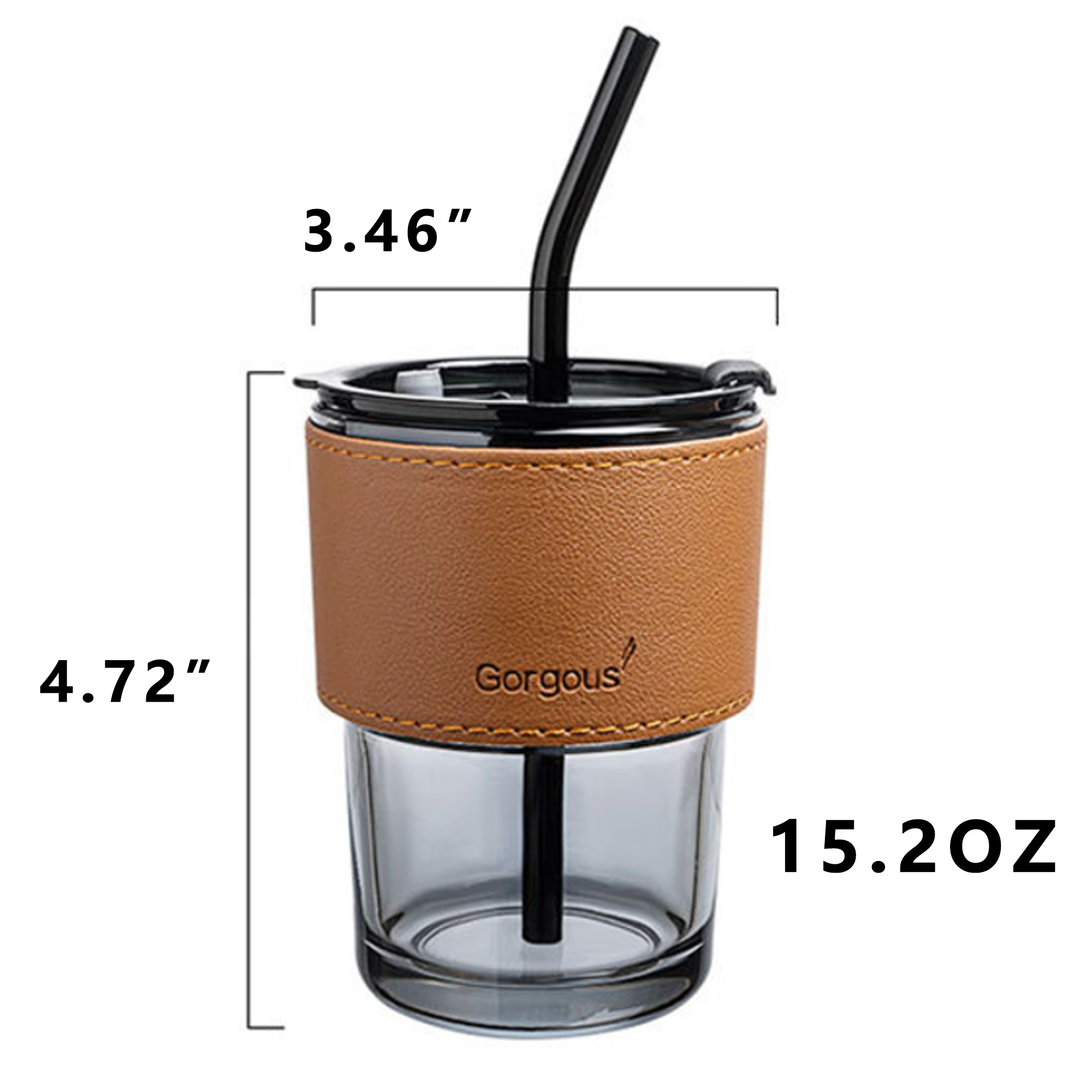 15oz Glass Coffee Mug with Straw 2