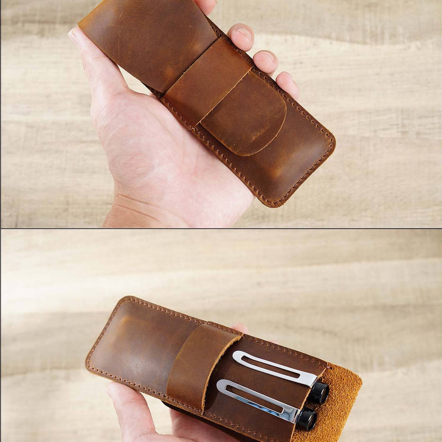 Genuine Leather Cowhide Pen Case Pouch 4