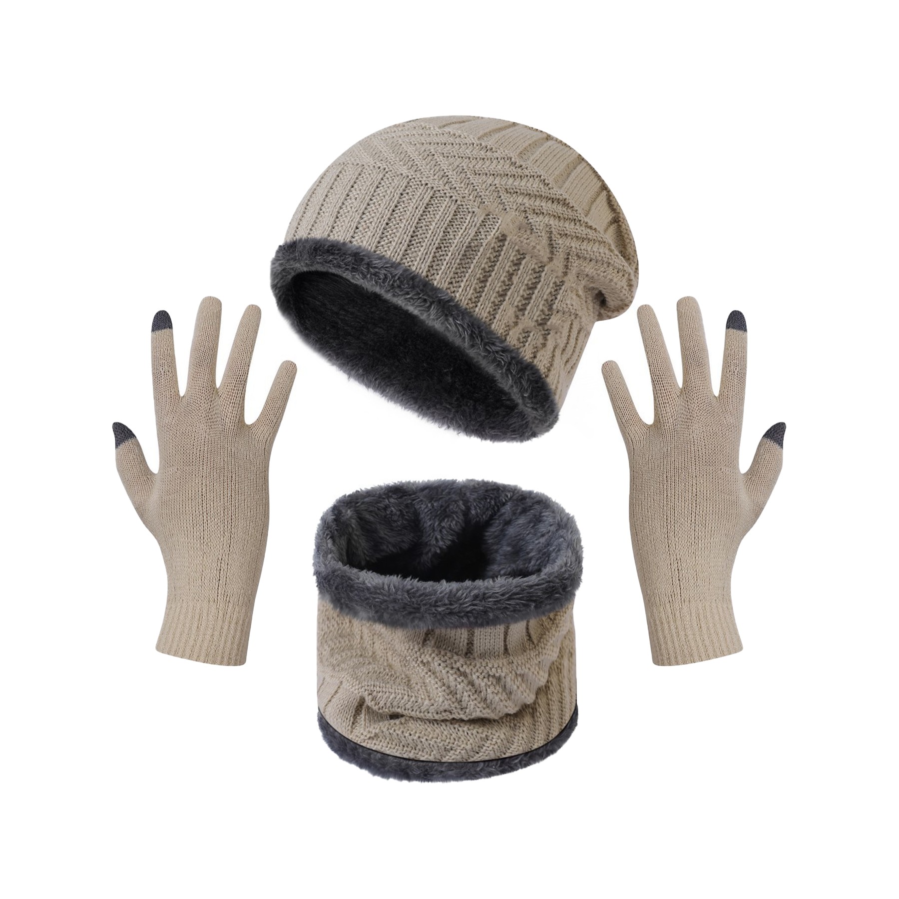 Winter Beanie Hat Scarf Touchscreen Gloves Set 8