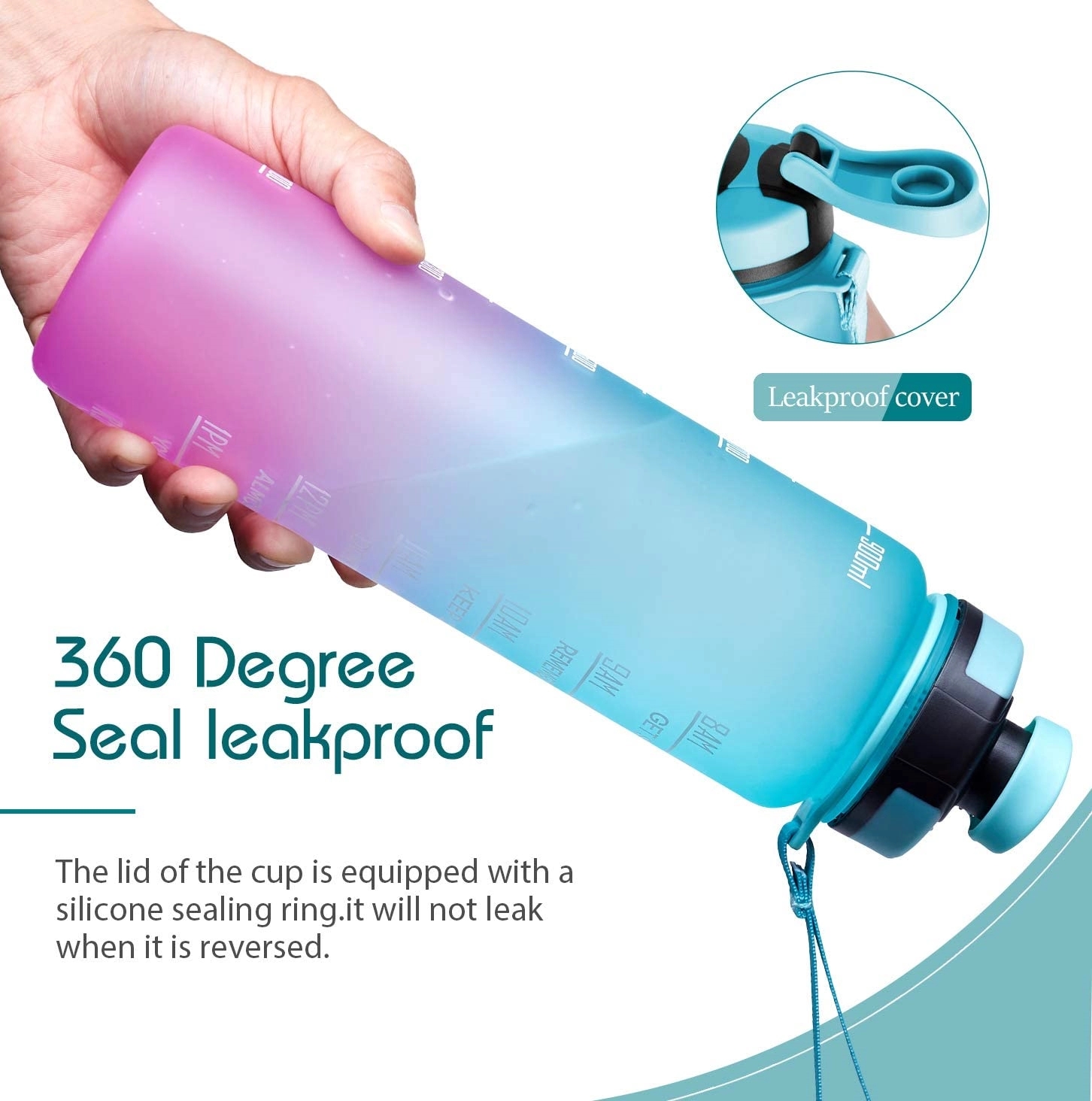 32oz Motivational Fitness Sports Water Bottle with Time Mark 7