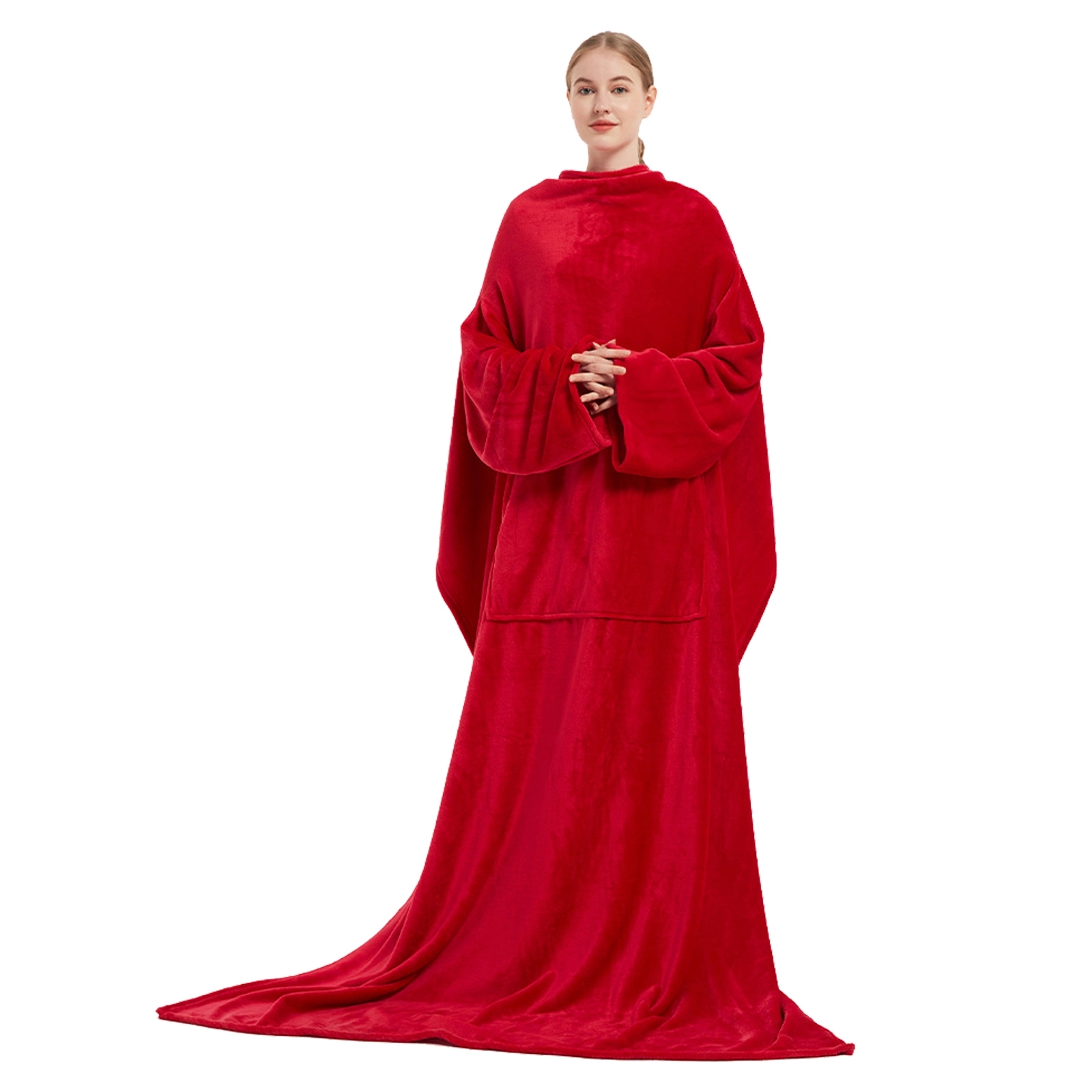 Soft Warm Large Fleece Plush Sleeved Wrap Robe Blanket 2